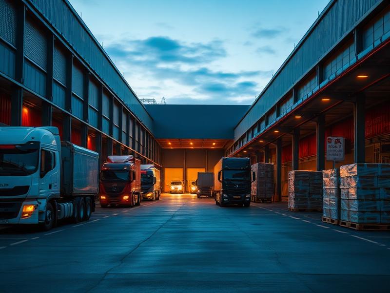 Logistics loading dock with trucks